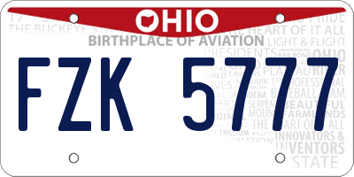 OH license plate FZK5777