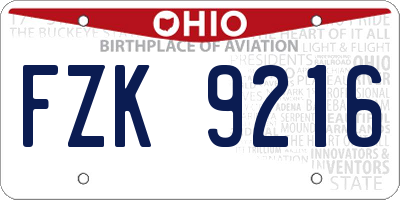 OH license plate FZK9216