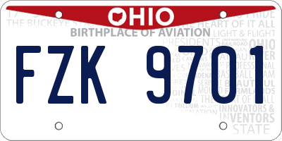 OH license plate FZK9701