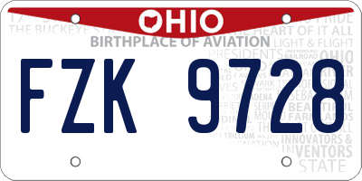 OH license plate FZK9728