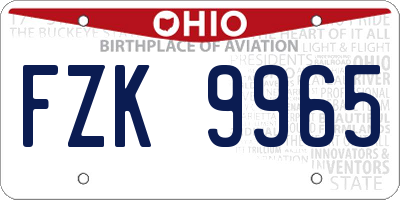OH license plate FZK9965