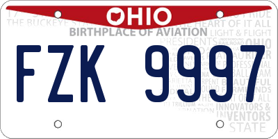 OH license plate FZK9997