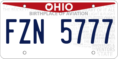 OH license plate FZN5777