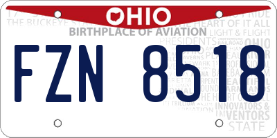OH license plate FZN8518