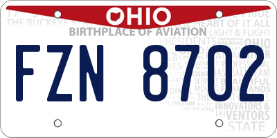 OH license plate FZN8702