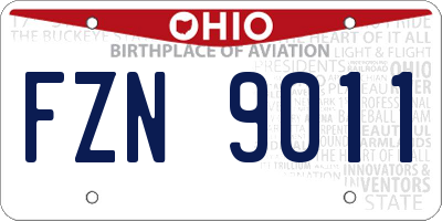 OH license plate FZN9011