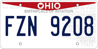 OH license plate FZN9208