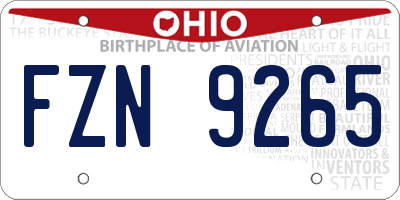 OH license plate FZN9265