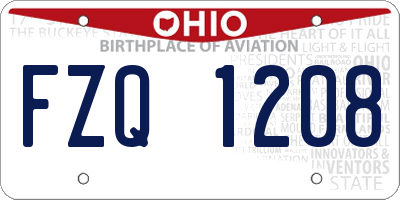 OH license plate FZQ1208