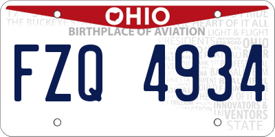OH license plate FZQ4934