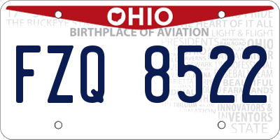 OH license plate FZQ8522