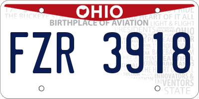 OH license plate FZR3918