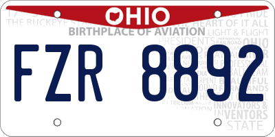 OH license plate FZR8892