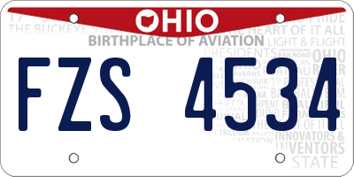 OH license plate FZS4534