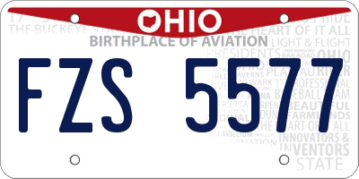 OH license plate FZS5577