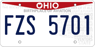 OH license plate FZS5701