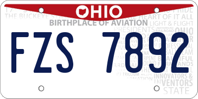 OH license plate FZS7892