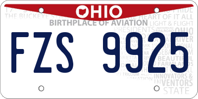 OH license plate FZS9925