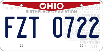 OH license plate FZT0722