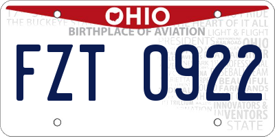 OH license plate FZT0922