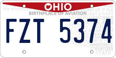OH license plate FZT5374
