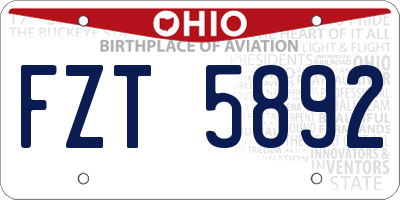 OH license plate FZT5892