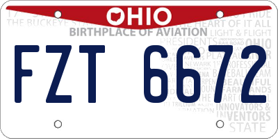 OH license plate FZT6672