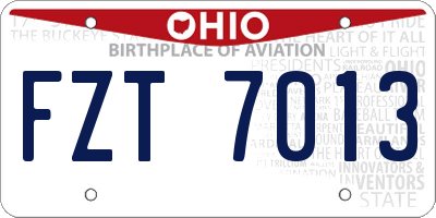 OH license plate FZT7013