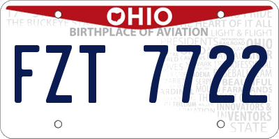 OH license plate FZT7722
