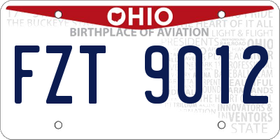OH license plate FZT9012