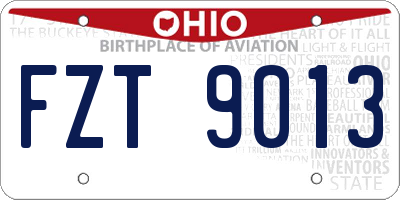 OH license plate FZT9013