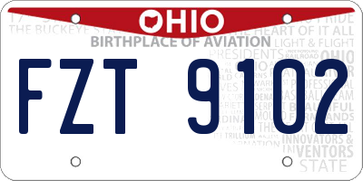 OH license plate FZT9102