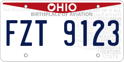 OH license plate FZT9123