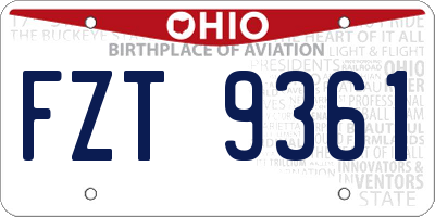OH license plate FZT9361