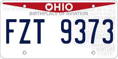 OH license plate FZT9373