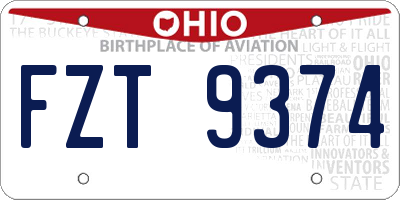 OH license plate FZT9374