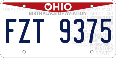 OH license plate FZT9375