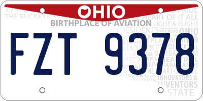 OH license plate FZT9378