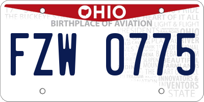 OH license plate FZW0775