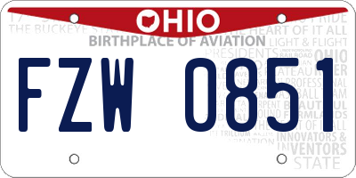 OH license plate FZW0851