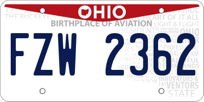 OH license plate FZW2362