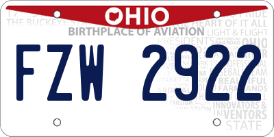 OH license plate FZW2922