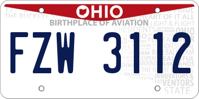 OH license plate FZW3112