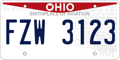 OH license plate FZW3123