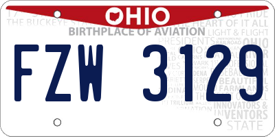 OH license plate FZW3129