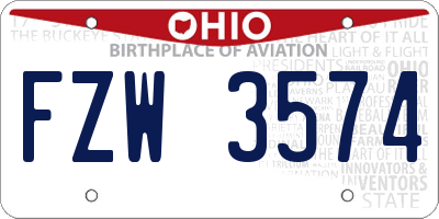 OH license plate FZW3574