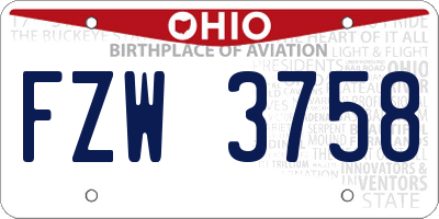 OH license plate FZW3758