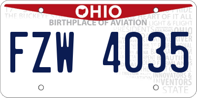 OH license plate FZW4035