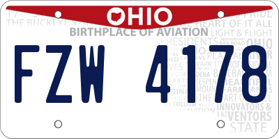 OH license plate FZW4178