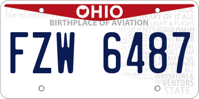 OH license plate FZW6487
